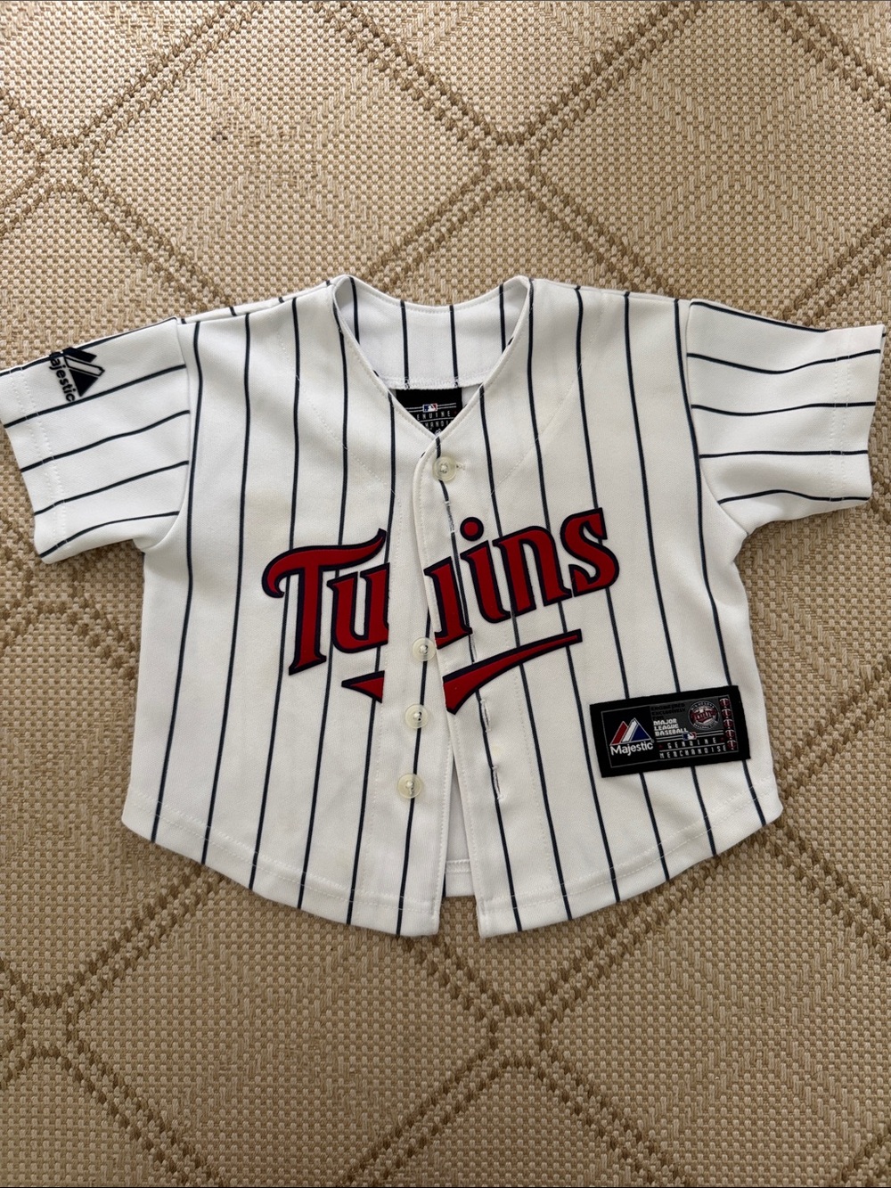 Twins Pinstripe Baseball Jersey Top - White with Navy & Red baby, 12 mos